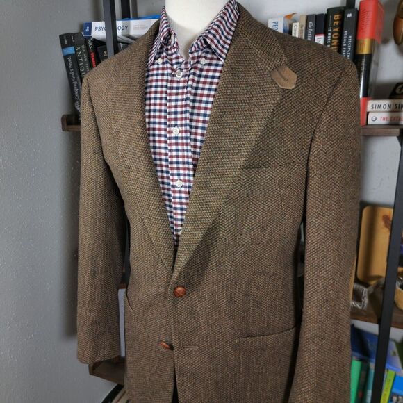 VTG Stafford Men's Tweed Sport Coat Blazer Two Button Brown Wool Elbow Patch 41L - Picture 7 of 16